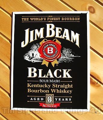 Jim Beam BLACK Label Whiskey TIN SIGN bar pub vtg metal wall decor 