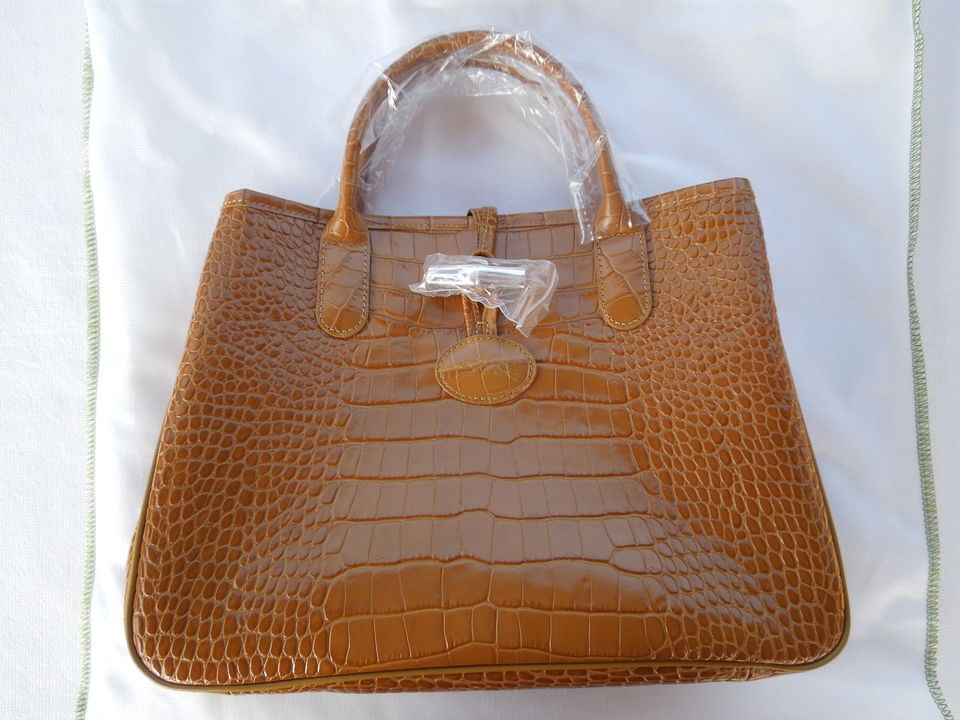 LEATHER HAND BAG LONGCHAMP ROSEAU STYLE CROCO CABAS HONEY   1686 158 