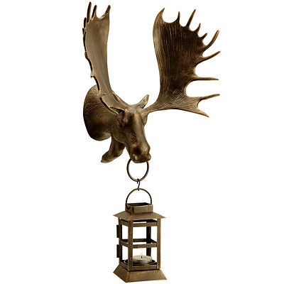 Rustic MOOSE ANTLERS HEAD LANTERN log cabin decor wall mounted porch 