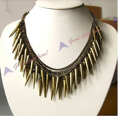   Multi Layer Spike Rivets Stud Tassels Party Charms Choker Necklace