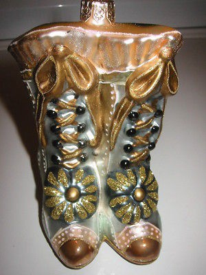 SALE Louis Nichole GLASS VICTORIAN LACED BOOT ORNAMENTPearl​ized 