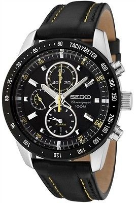 SEIKO ALARM CHRONOGRAPH WR 100m MENS LEATHER SPORTS WATCH SNAD93P1