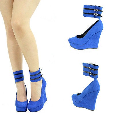   /BLK CUFF MARY JANE ANKLE STRAP HIGH HEEL PLATFORM WEDGE PUMP SANDALS