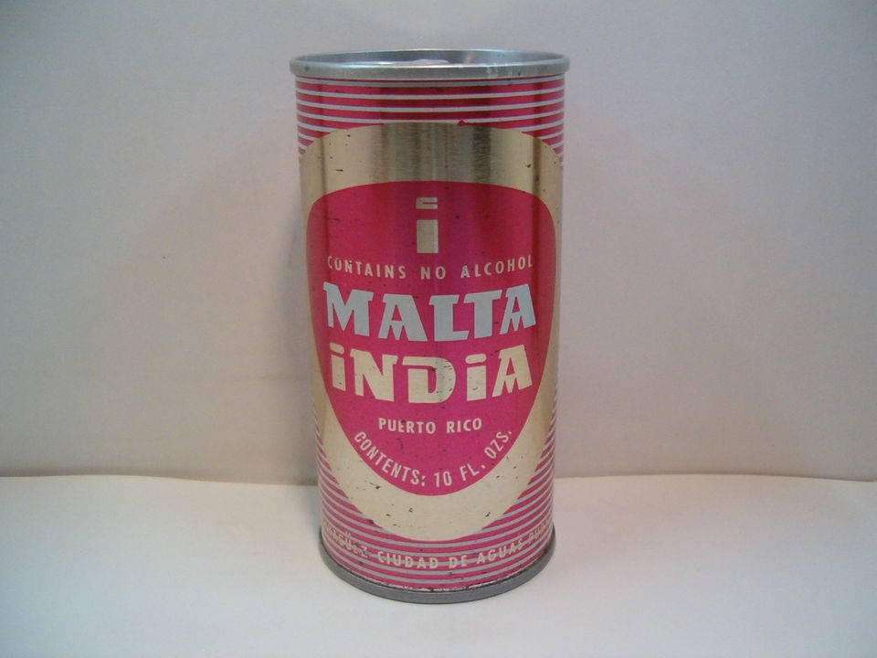 MALTA INDIA 10 OZ. N/A EMPTY STRAIGHT STEEL FAN TAB BEER CAN. PUERTO 
