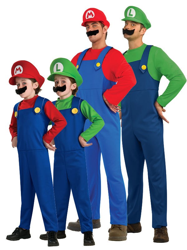 ADULT KIDS SUPER MARIO LUIGI PLUMBER BROS NINTENDO FANCY DRESS 