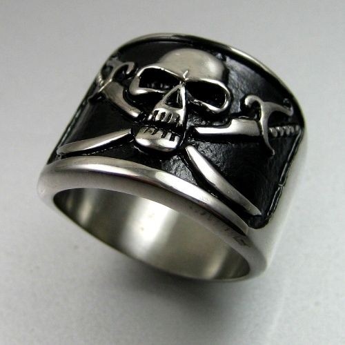 Heavy Biker Mens Black Silver Stainless Steel Sword Skull Ring