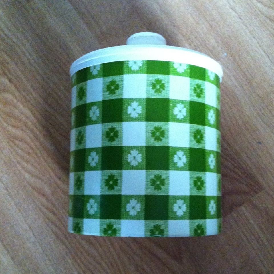 Vintage Green and White Checkered Metal Canisters CHEINCO ROUND