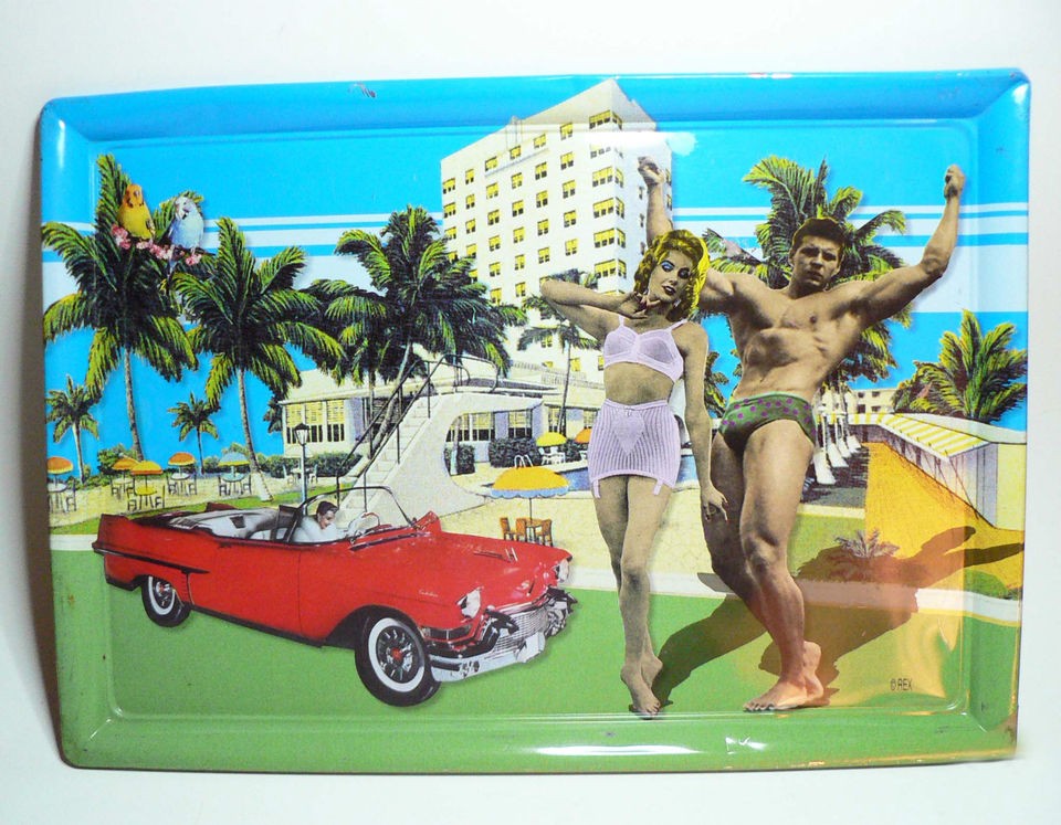 DECORATIVE METAL TV TRAY RETRO MIAMI FLAVOR BY REX 16.25 X 11.25