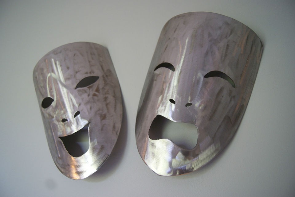 Metal wall art comedy and tragedy masks, Handmade by Joseph McCaughern