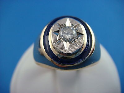 STUNNING 18K MENS VINTAGE GYPSY SIGNET RING WITH DIAMOND 11 GRAMS 