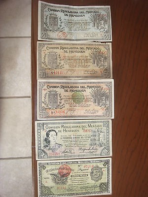 MEXICO 5 DIFFERENT REVOLUTIONARY NOTES,YUCATAN,1914,20c,50c (2),$1,$5 