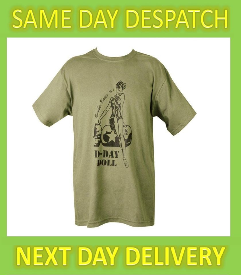 NEW BRITISH USA ARMY MILITARY DDAY DOLL TSHIRT WW1 WW2 OLIVE GREEN 