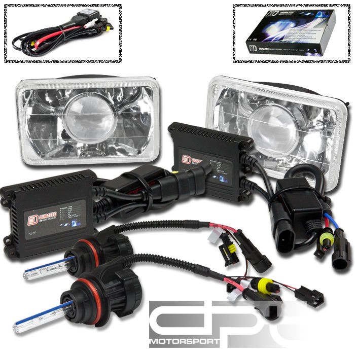 4X6 SQUARE PROJECTOR GLASS HEADLIGHT+8000K H4 HID+HIGH LOW BEAM+SLIM 