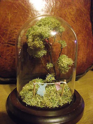 Miniature diorama dollhouse TINY bell jar tree clothes line dollhouse 