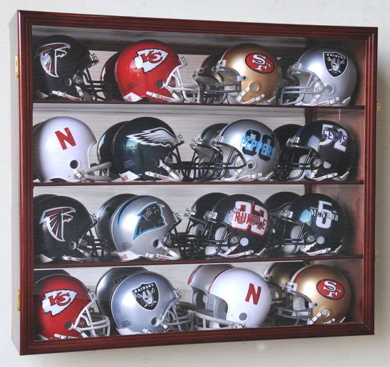 16 Riddell Mini Helmet Helmets Display Case Wall Rack