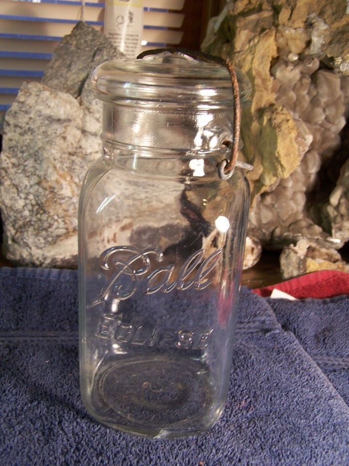 Qt. Ball Eclipse Clear Glass Jar w Wire Bail Lid