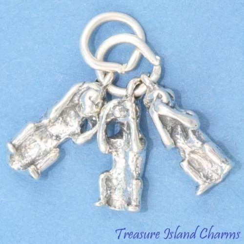   MONKEYS SEE HEAR SPEAK NO EVIL Movable 3D .925 Sterling Silver Charm