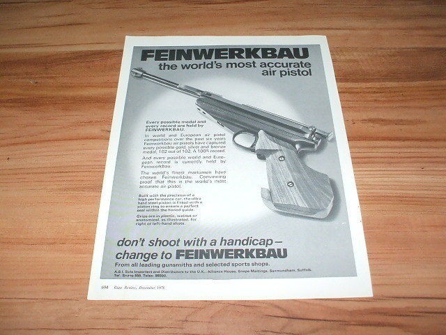 Feinwerkbau air pistol 1976 magazine advert