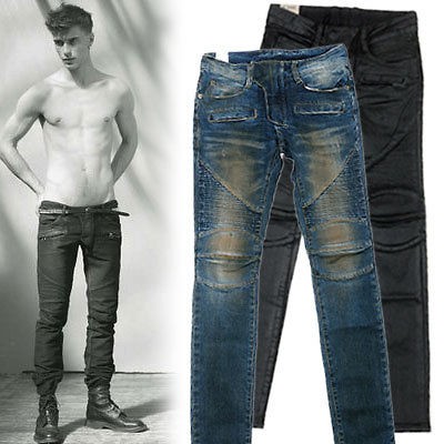 Celebrity Mens Motorcycle Biker Skinny Vintage Jeans