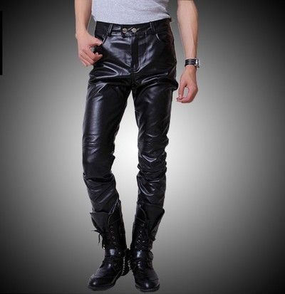   Motorcycle Casual Leather Pants Slim cut Rock and Roll Leather Pants