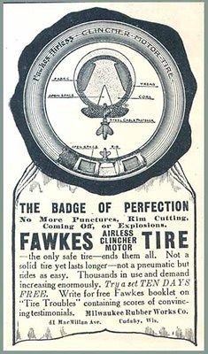 Very rare 1906 advertisement for Fawkes Airless Automobile Tires