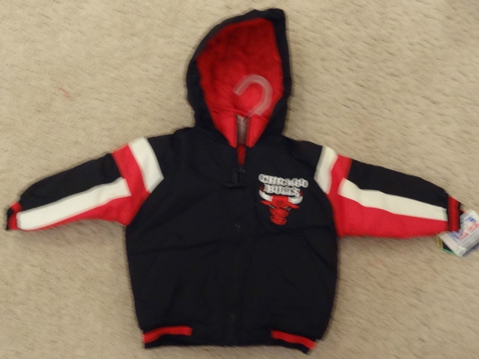 New NBA Chicago Bulls Toddler Black, Red & White Hooded Jacket   Sizes 
