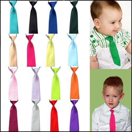 School Boy Kids Solid Wedding Color Elastic Tie Necktie