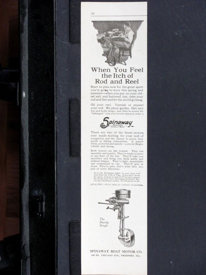 1923 SPINAWAY Detachable Outboard Boat Motor magazine Ad rowboat canoe 