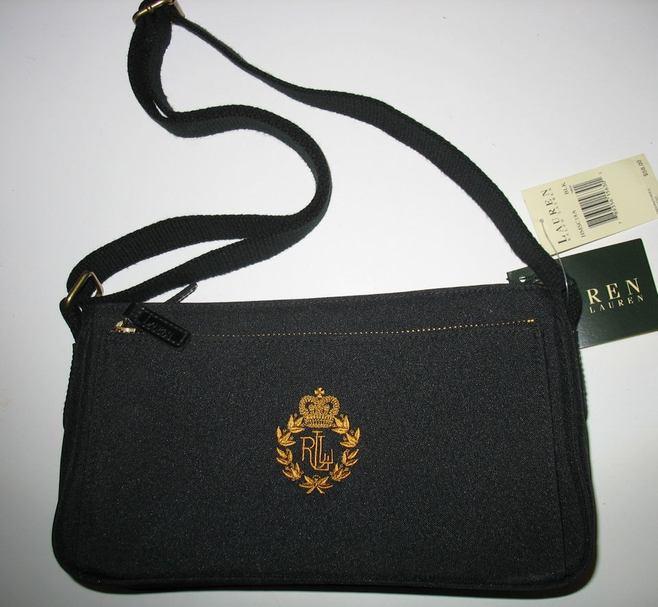 Lauren by Ralph Lauren  Crested Black Fabric Purse Shoulder Bag NWT