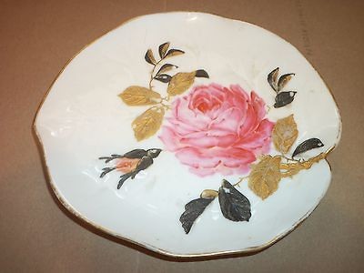 Carlsbad Floral Plate Cabbage Rose Leaf Shape With Gold Trim 