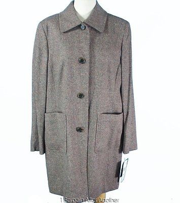 NEW Anne Klein Ladies Brown Tweed Button up Wool Coat Size 1X 2X 3X