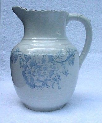 Sampson, Bridgwood & Son Antique Cream / Milk Pitcher   Blue Peony 