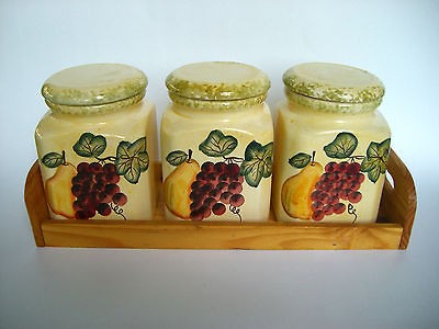 Piece Atico Decorative Fruit Kitchen Canister Set With Wood Carry 