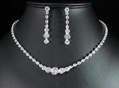   CLEAR AUSTRIAN RHINESTONE CRYSTAL NECKLACE EARRINGS SET BRIDAL N1392