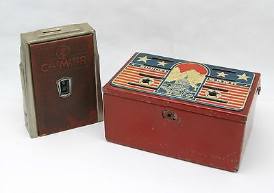 Vintage Tin Banks, Marx Budget Bank & CaleMeter Art Deco w 