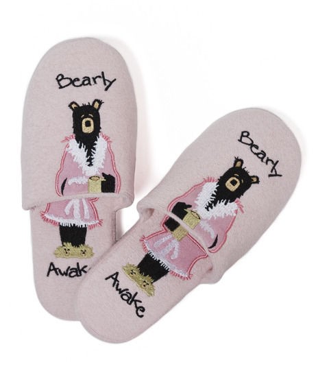 Hatley Funny WOMENS Medium BEDROOM SLIPPERS BEARLY AWAKE One Size Fits 