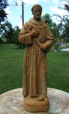 25 ST FRANCIS of ASSISI w/CROSS & 3 DOVES Buff Patina Cement Concrete 