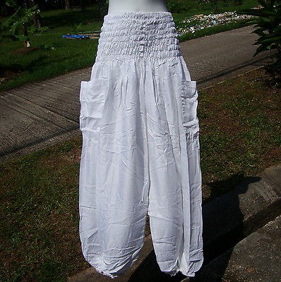 RAYON LONG BAGGY 2 POCKET GYPSY RASTA PANTS WHITE