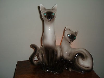 VINTAGE LANE & CO DOUBLE SIAMESE CAT TV LAMP LIGHT 1950S BIG BLUE 