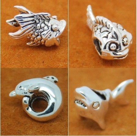 NEW 925 Silver European Bead 4 Bracelet CHARM GOLDEN FISH, DOLPHIN 