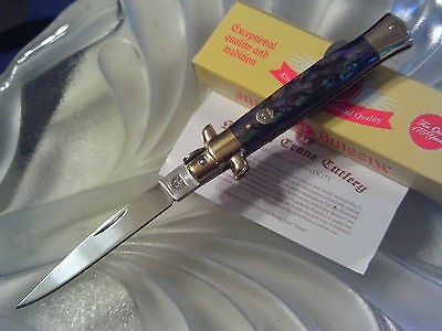 Kissing Crane Abalone Swirl Stiletto Dagger Pocket Knife Mirror 440 SS 