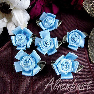   PCs 2.5CM/1 BLUE FLOWER SILK RIBBON BOWS / WHOLESALE CRAFTS rose012