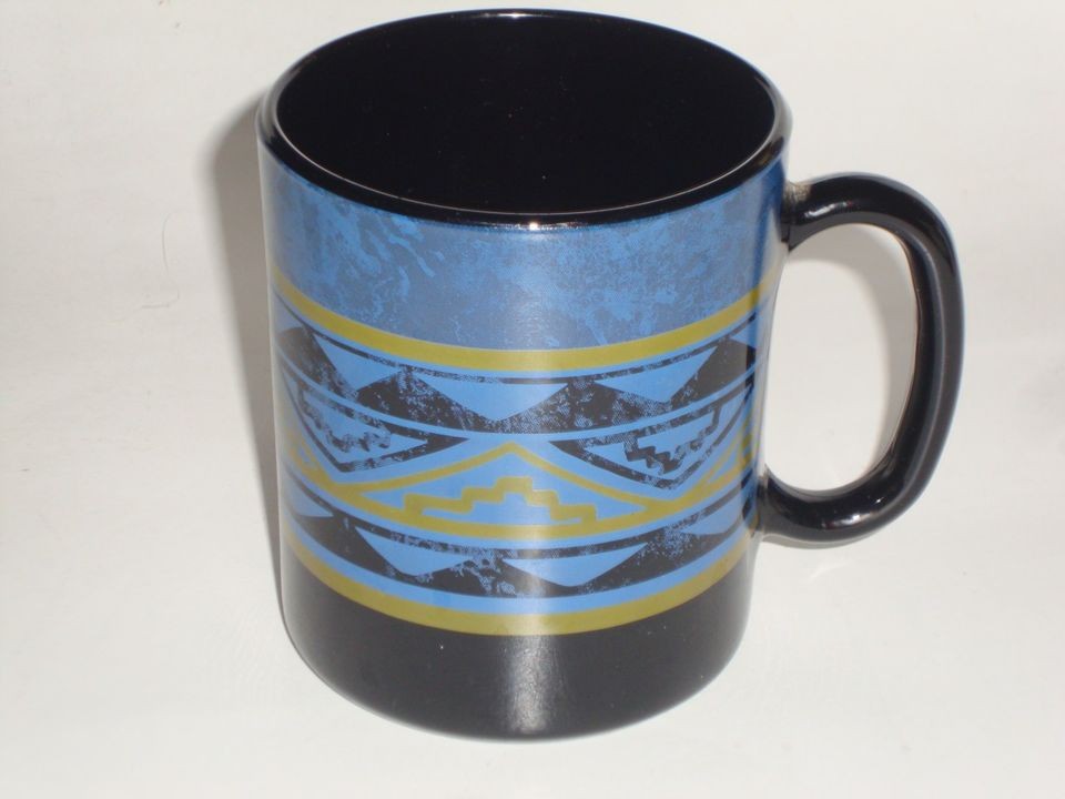 Arcoroc Yucatan Black Blue Aztec Design Mug