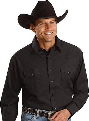   Mens WESTERN Yokes Shirt   XL   Pearl Snaps   Solid Black   NWTs