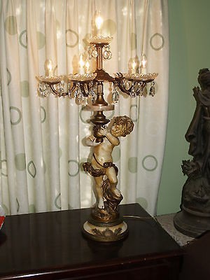 RARE*VINTAGE MOREAU FIGURAL CHERUB CANDELABRA FRENCH LAMP *RESTORED 