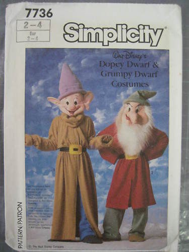 DISNEY GRUMPY DOPEY DWARF COSTUME PATTERN 7736