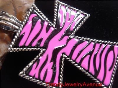 pink Western Zebra RELIGIOUS Cross Cowgirl PENDANT//