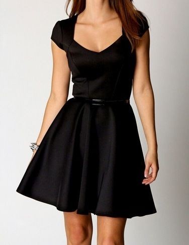 New Womens Vintage Style Capped Sleeve Sweetheart Skater Black Dress S 