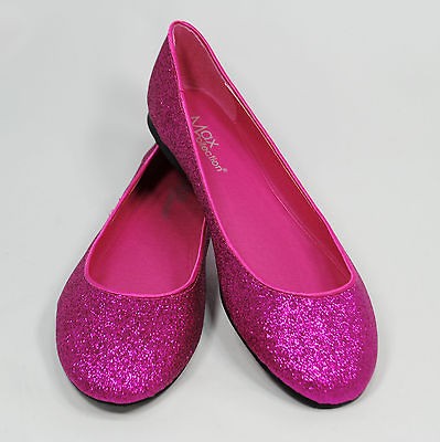 NEW WOMENS  GLITTER  COMFY BALLET FLAT SHOES H.PINK COLOR