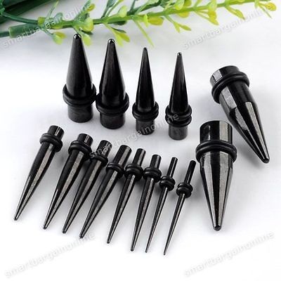   Black Stainless Steel Taper Spike Ear Expander Plug Earring Piercing